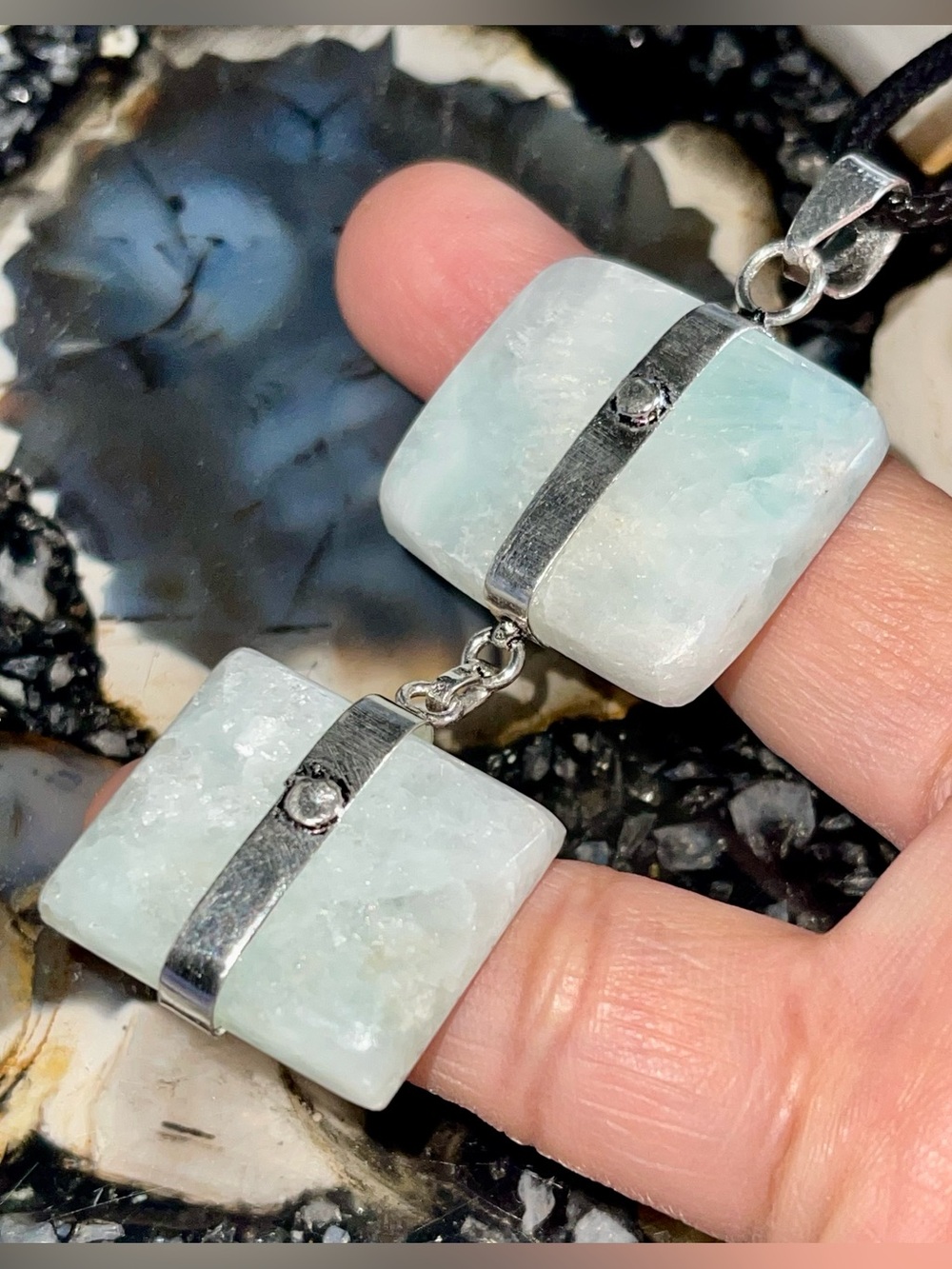 Blue Green Hemimorphite Crystal Pendant 2 7/8”